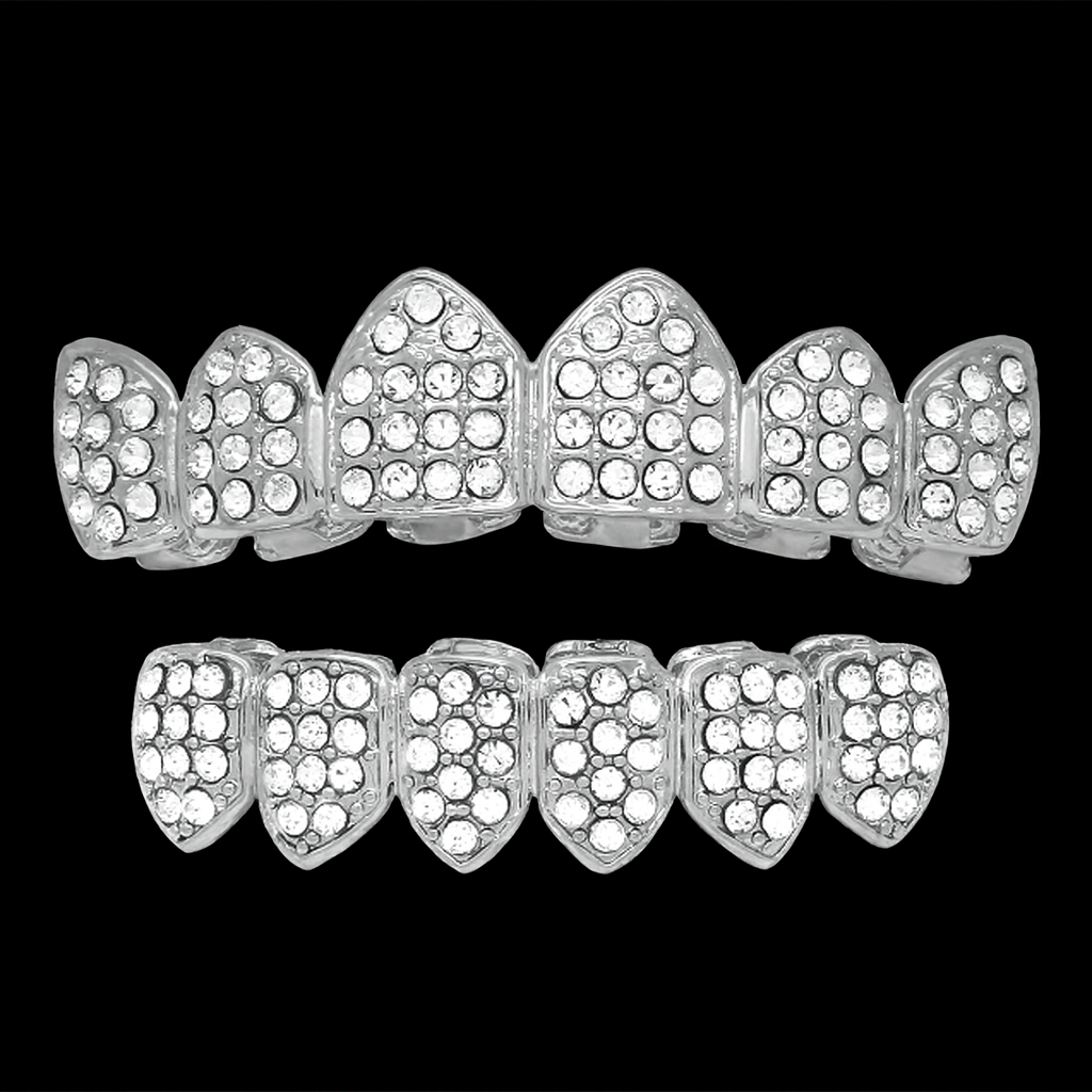 BEST GRILLZ™ — Silver Fully Iced Top & Bottom Set