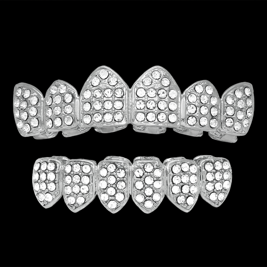 BEST GRILLZ™ — Silver Fully Iced Top & Bottom Set