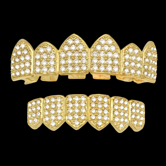 Gold Full Stone Micro Pave Full CZ Grillz Set
